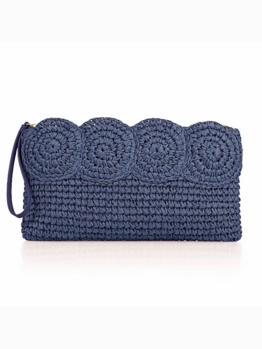 Talbots Large Woven Straw Navy Clutch